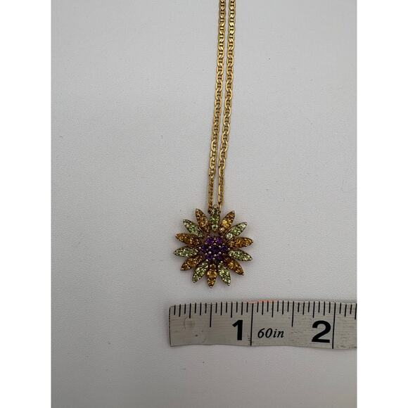 Vintage 14K Gold Chain w/ Amethyst Peridot Citrine Flower 10K Pendant Necklace - Picture 4 of 5